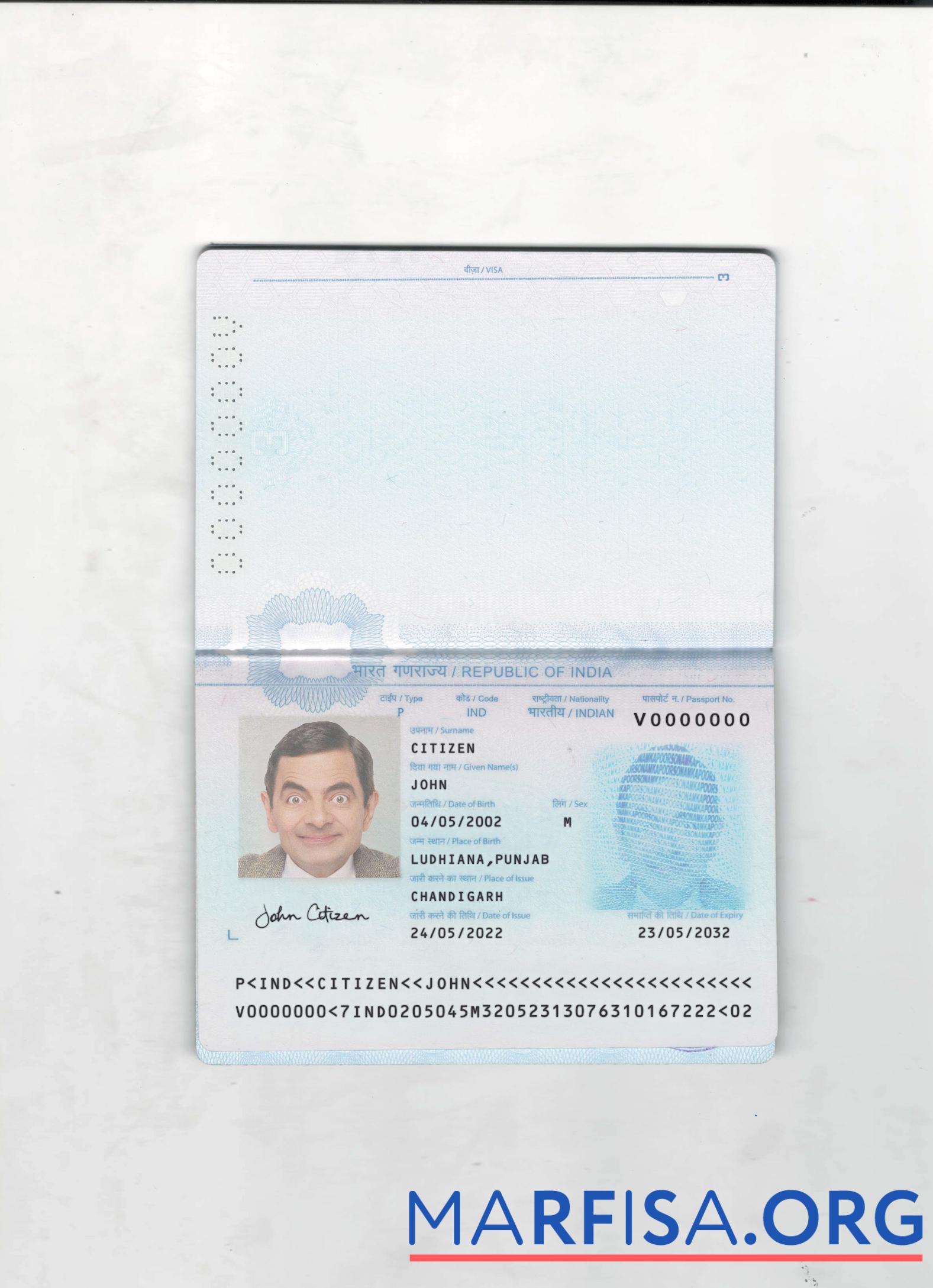 Downloadable India passport 2022 present 2 pages page 1 template